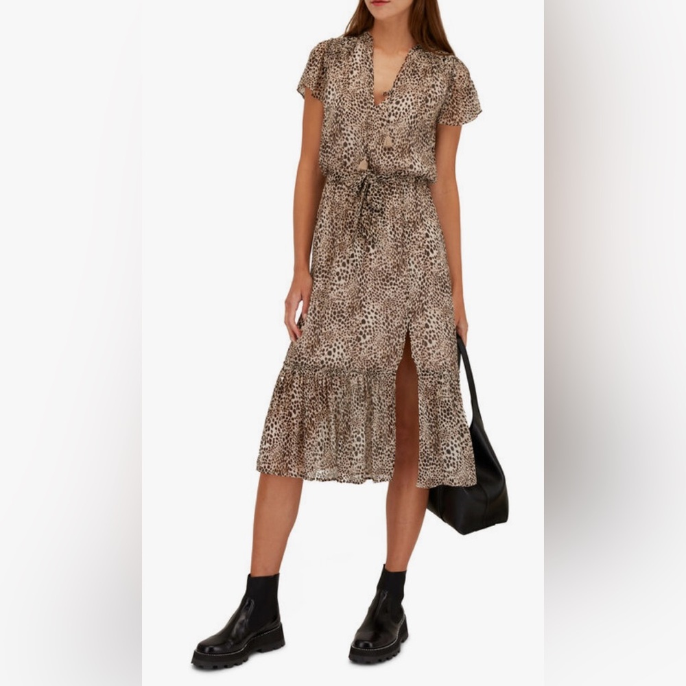 Paige Laramie Silk Leopard Midi Dress L